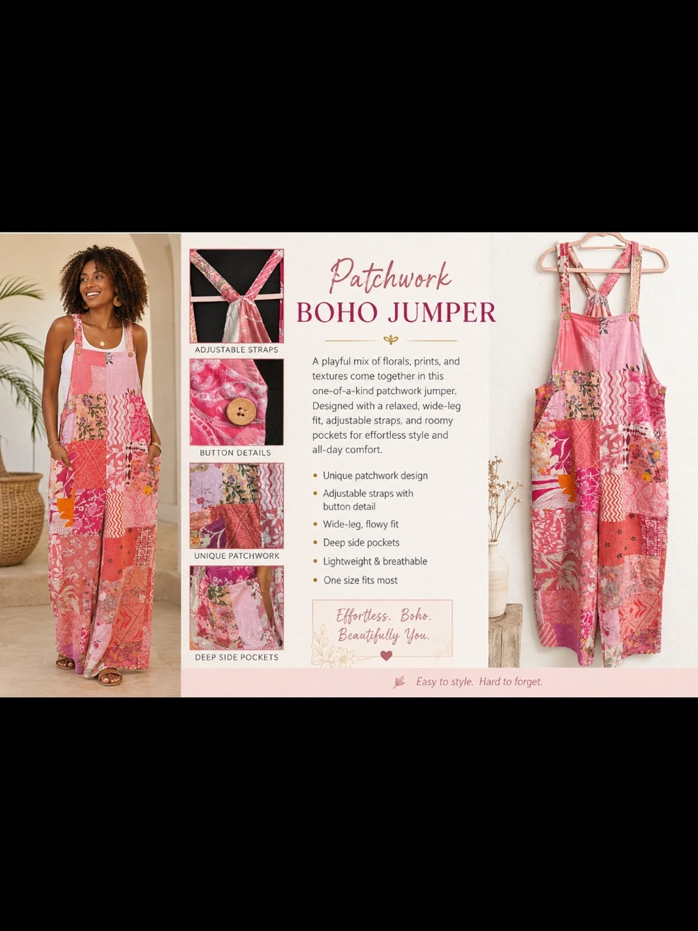 Rising International Pink Patchwork Boho Jumper